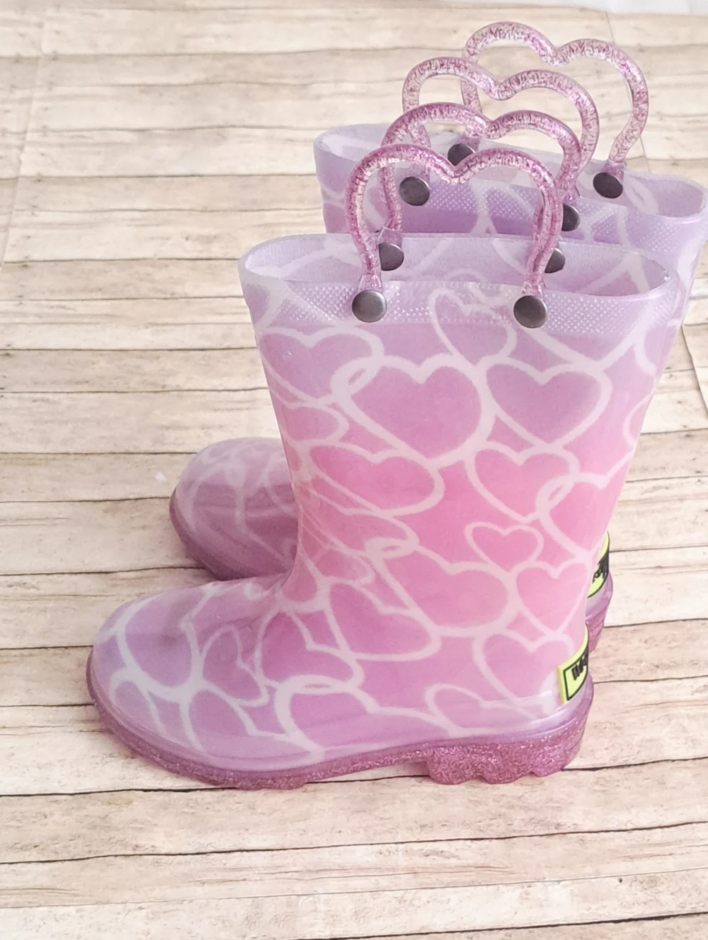 Western Cheif Lighted Up Girl's Pink Heart Pattern Rain Boots Size 8